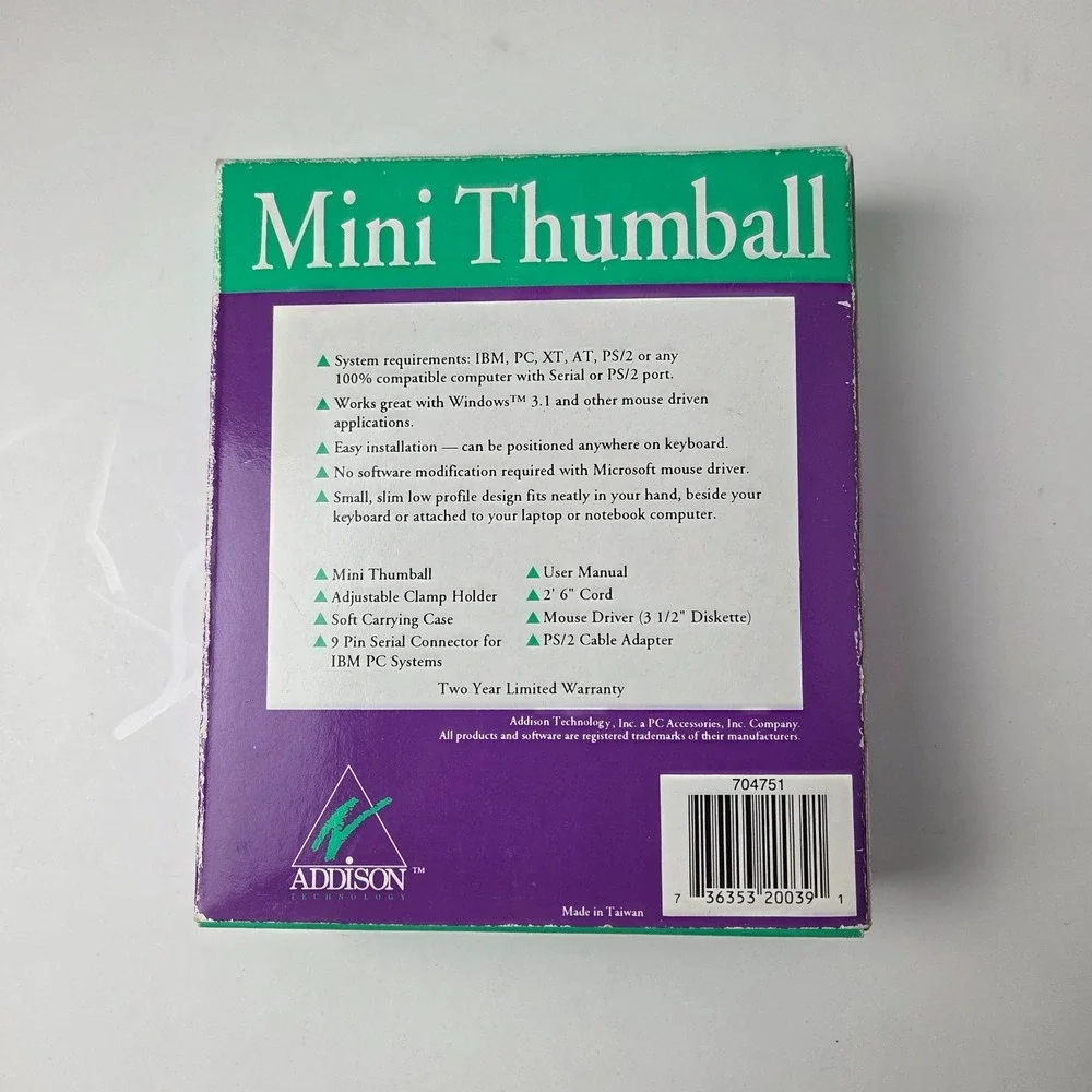 Vintage Mini Thumball HTF Mouse Addison Technology w/Box